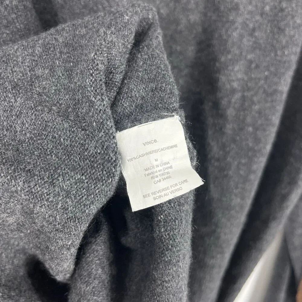 Vince Cashmere Sweater Size Medium Mens Gray Raglan Pullover Elbow Patch V Neck